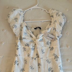 Blue and White Floral Midi Dress